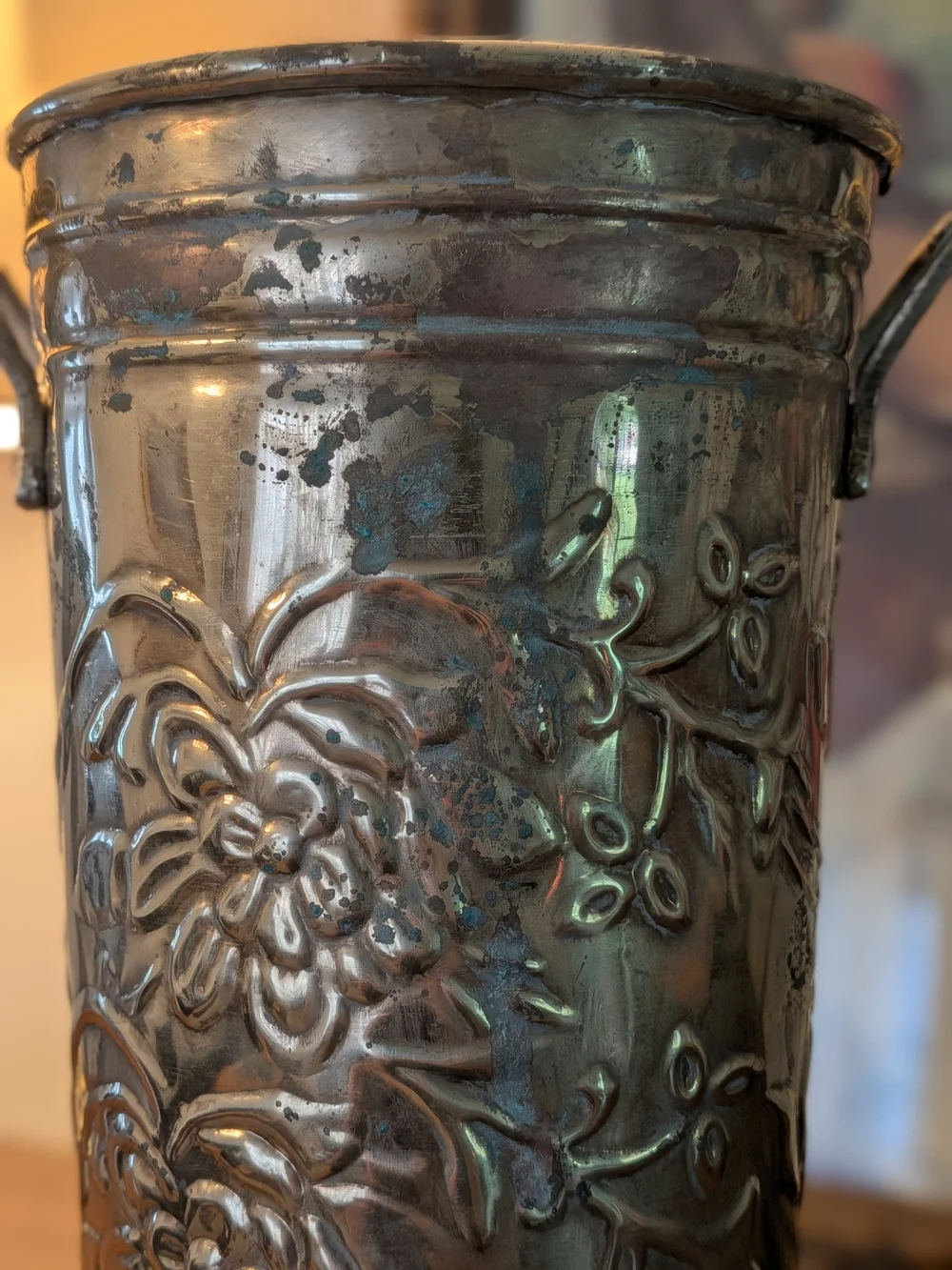Hosley Solid Brass Floral French Bucket Vase Tallow Pot Embossed Floral
